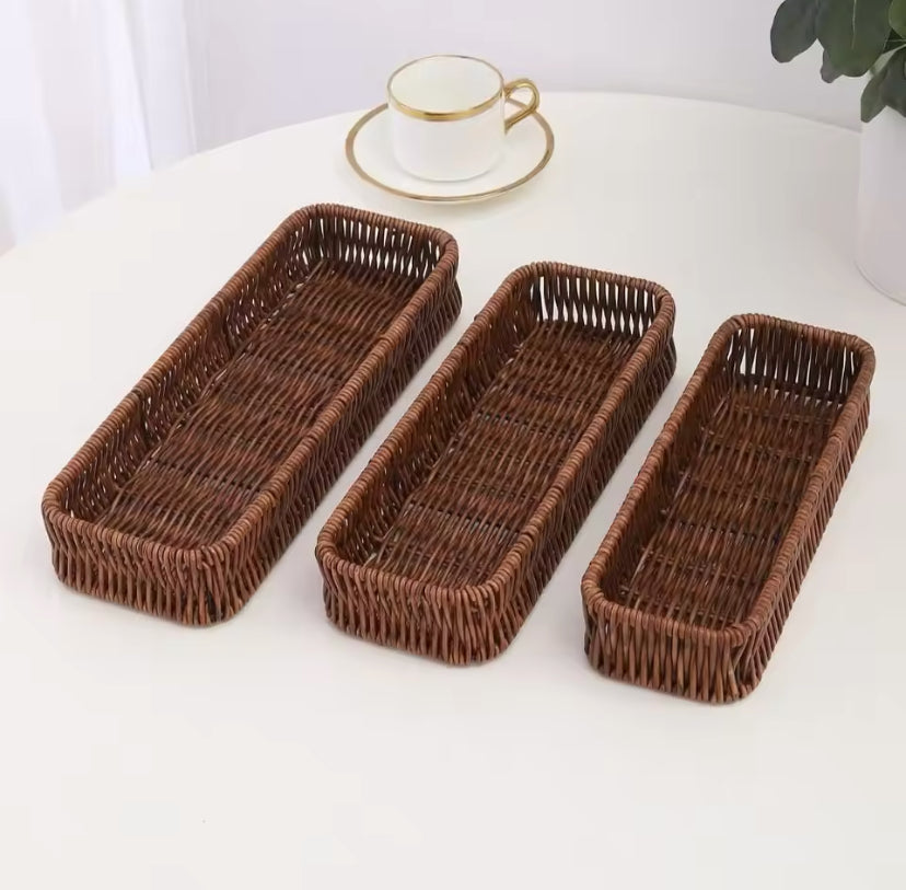 Durable Plastic Imitation Rattan Storage Basket, Kitchen Drawer Organizer, Rectangle Home Desk Decoration Tray, Square Serving Basket Durable Plastic Imitation Rattan Storage Basket, Kitchen Drawer Organizer, Rectangle Home Desk Decoration Tray, Square Serving Basket